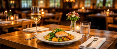 A plated meal on a restaurant table